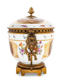 A German Gilt Bronze Mounted Porcelain Urn
