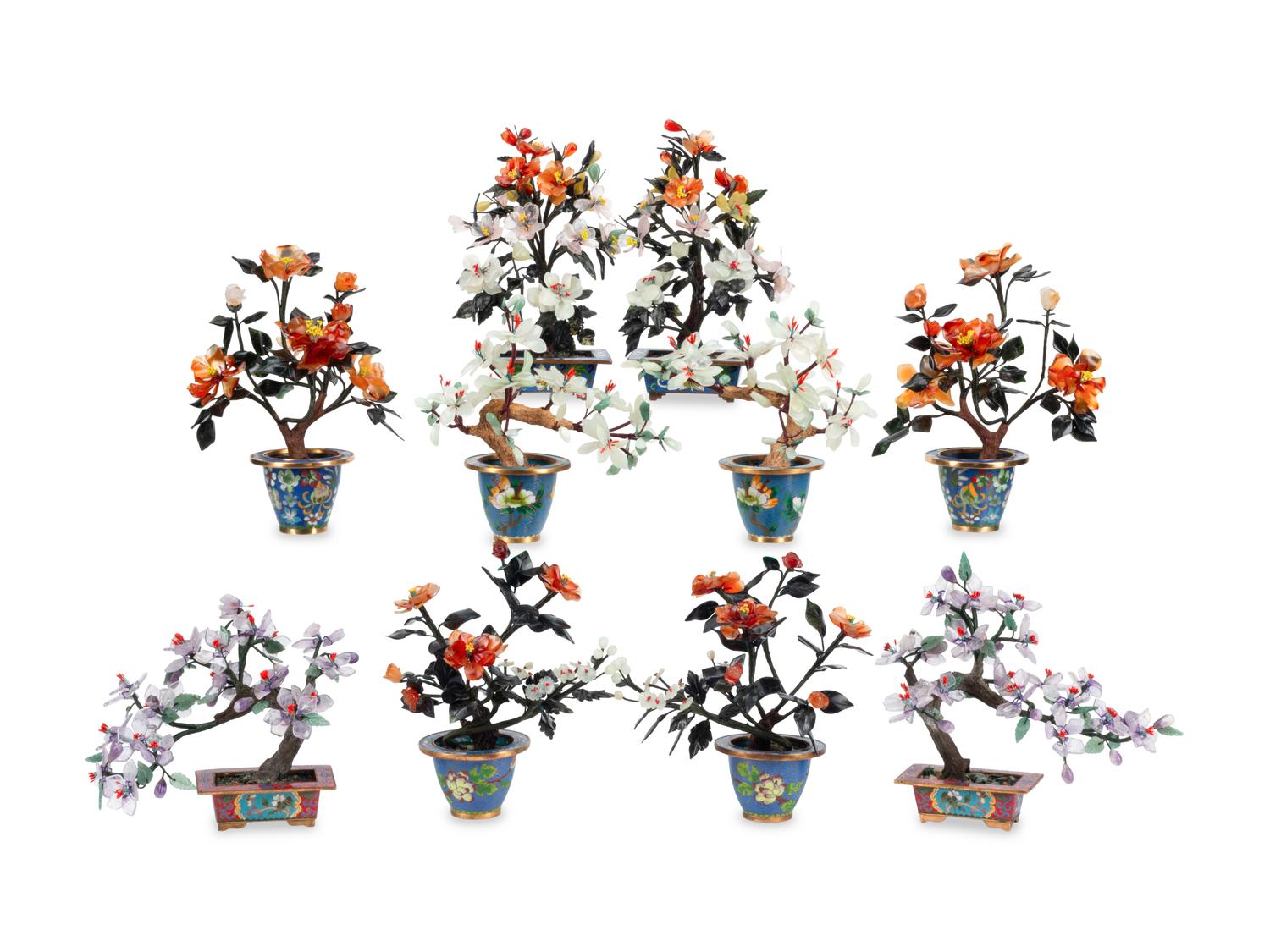 Ten Chinese Hardstone Models of Trees on Cloisonné Bases
