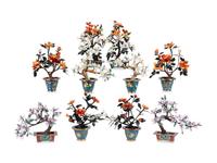 Ten Chinese Hardstone Models of Trees on Cloisonné Bases