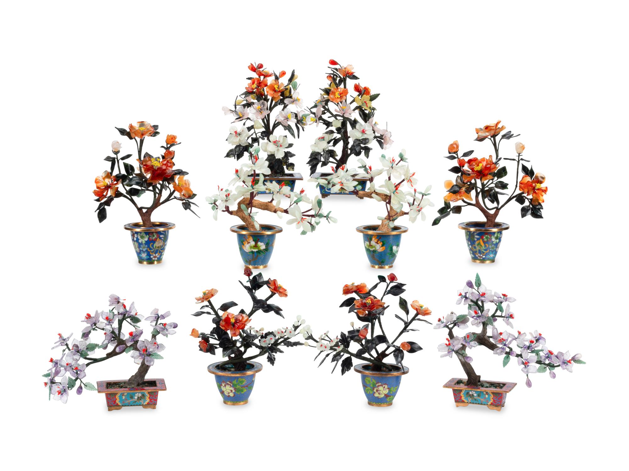 Ten Chinese Hardstone Models of Trees on Cloisonné Bases