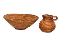 Jicarilla Apache Polychrome Basketry Basin and Pitcher