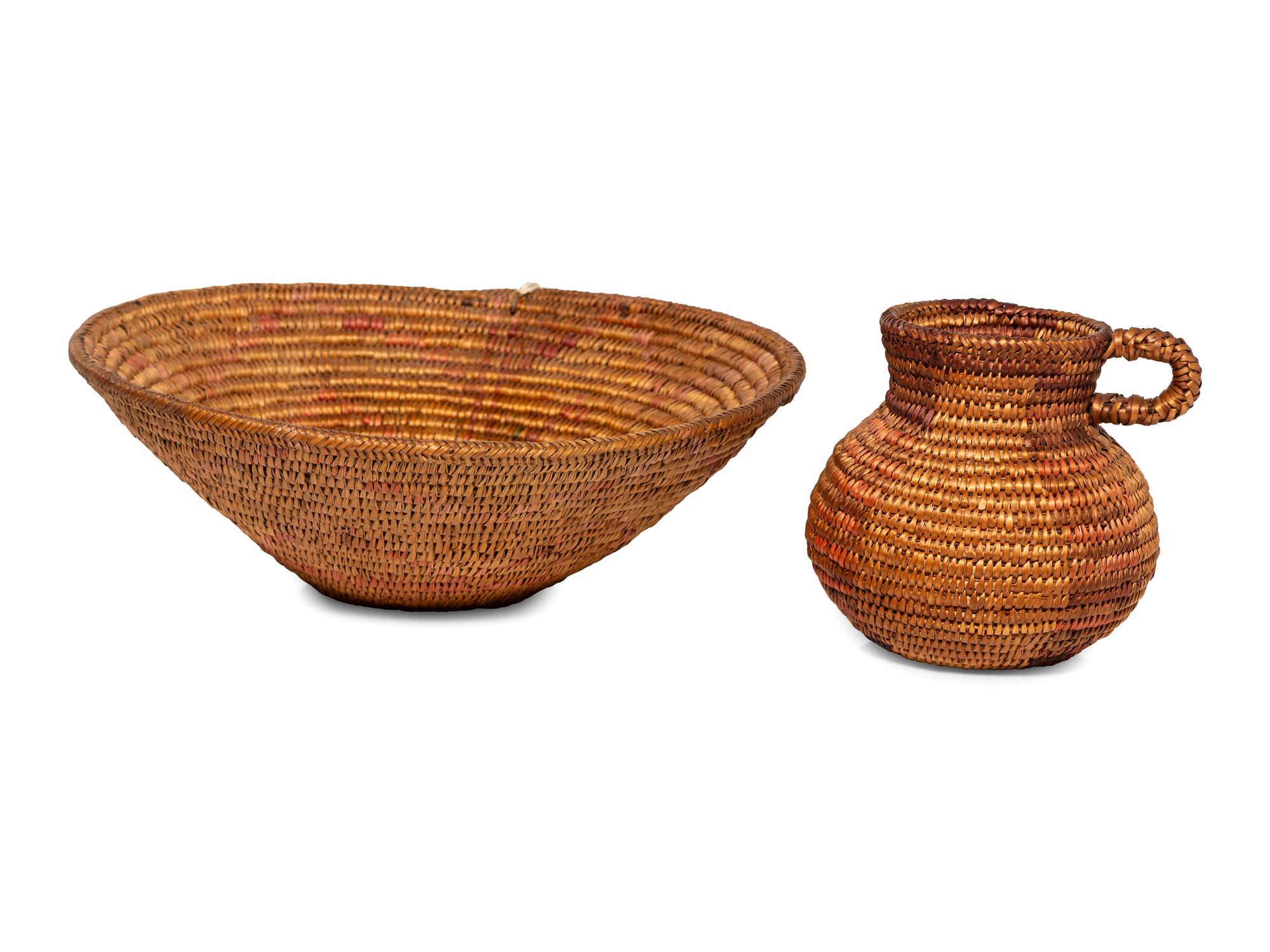 Jicarilla Apache Polychrome Basketry Basin and Pitcher