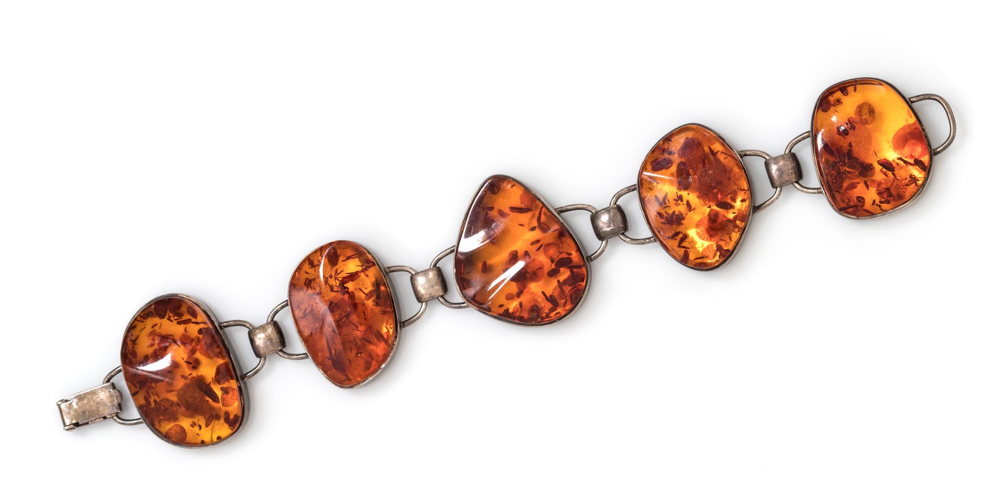 A Modernist Sterling Silver Amber Bracelet, Einer Fehrn, 53.50 dwts.