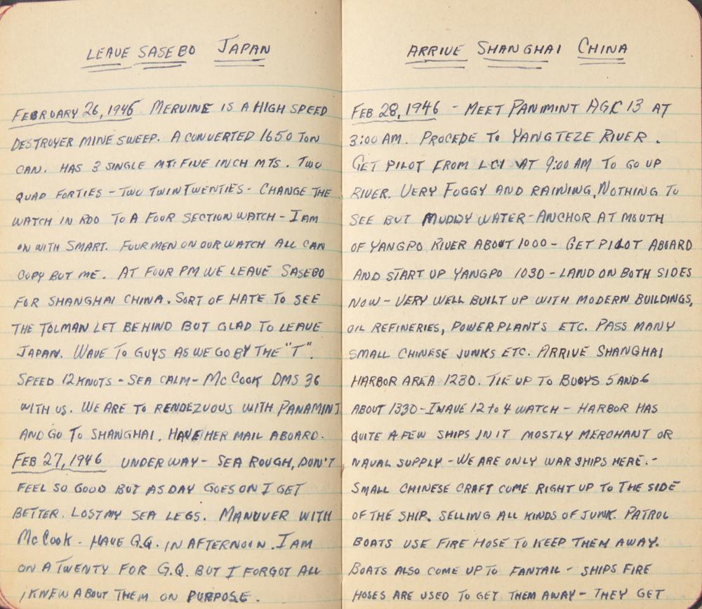 [World War II] Sailor's Pacific Theater Daily Journals, 1945-46, including Mention of the Dropping of the Atomic Bomb and Japan's Surrender
