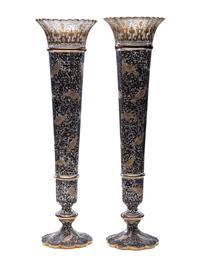A Pair of Gilt and Paint Decorated Glass Trumpet Vases