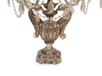 A Pair of Continental Carved Silvered Wood, Cut Glass and Beaded Candelabra