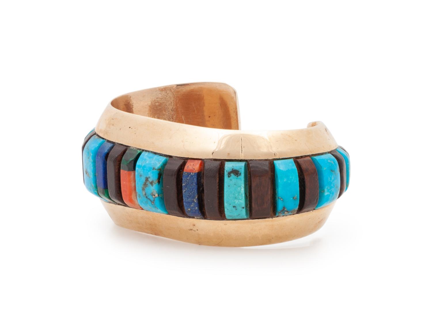 Navajo Gold Multi-and Cobblestone Inlay Cuff Bracelet