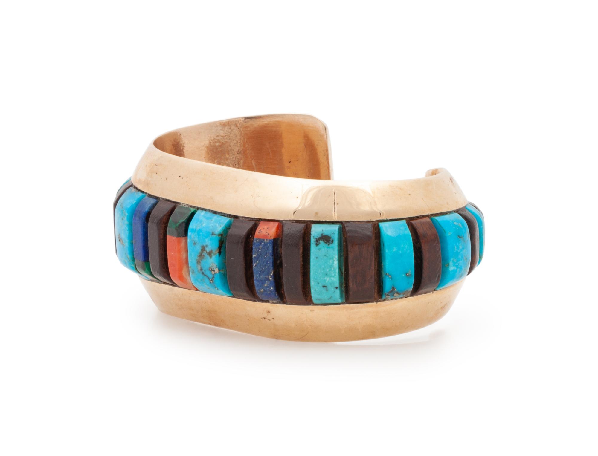 Navajo Gold Multi-and Cobblestone Inlay Cuff Bracelet