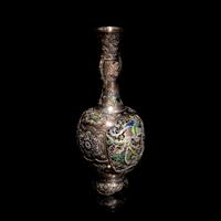 A Japanese Pierced Silver and Enamel Vase, Early 20th Century