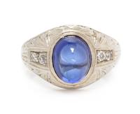 SYNTHETIC SAPPHIRE AND DIAMOND RING