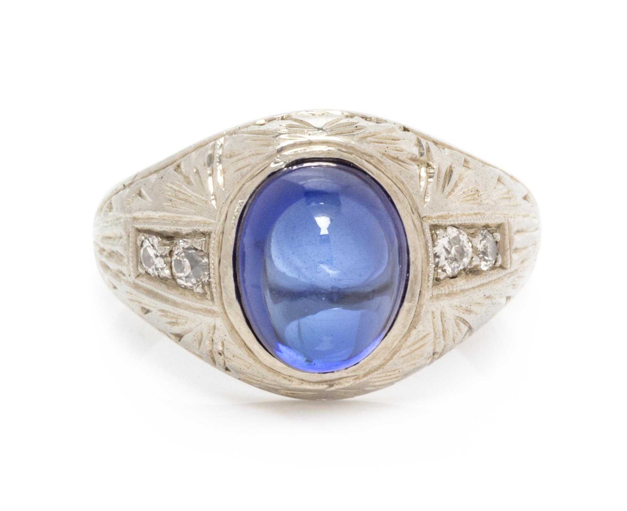 SYNTHETIC SAPPHIRE AND DIAMOND RING