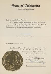 [Presidential] Reagan, Ronald. Partially-printed document, signed