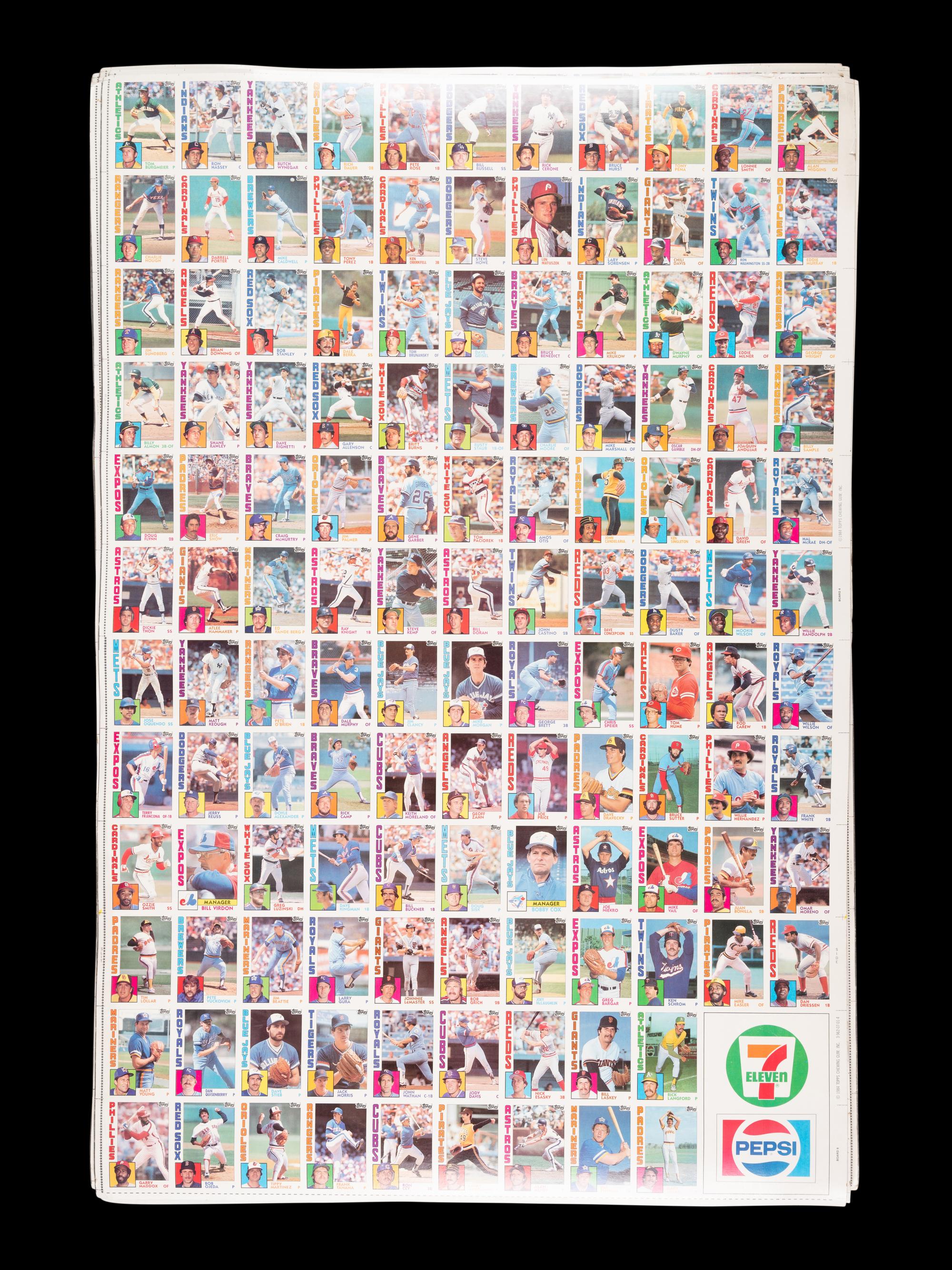 A Group of Eight Uncut Sheets of 1984 Topps 7-Eleven Baseball Cards