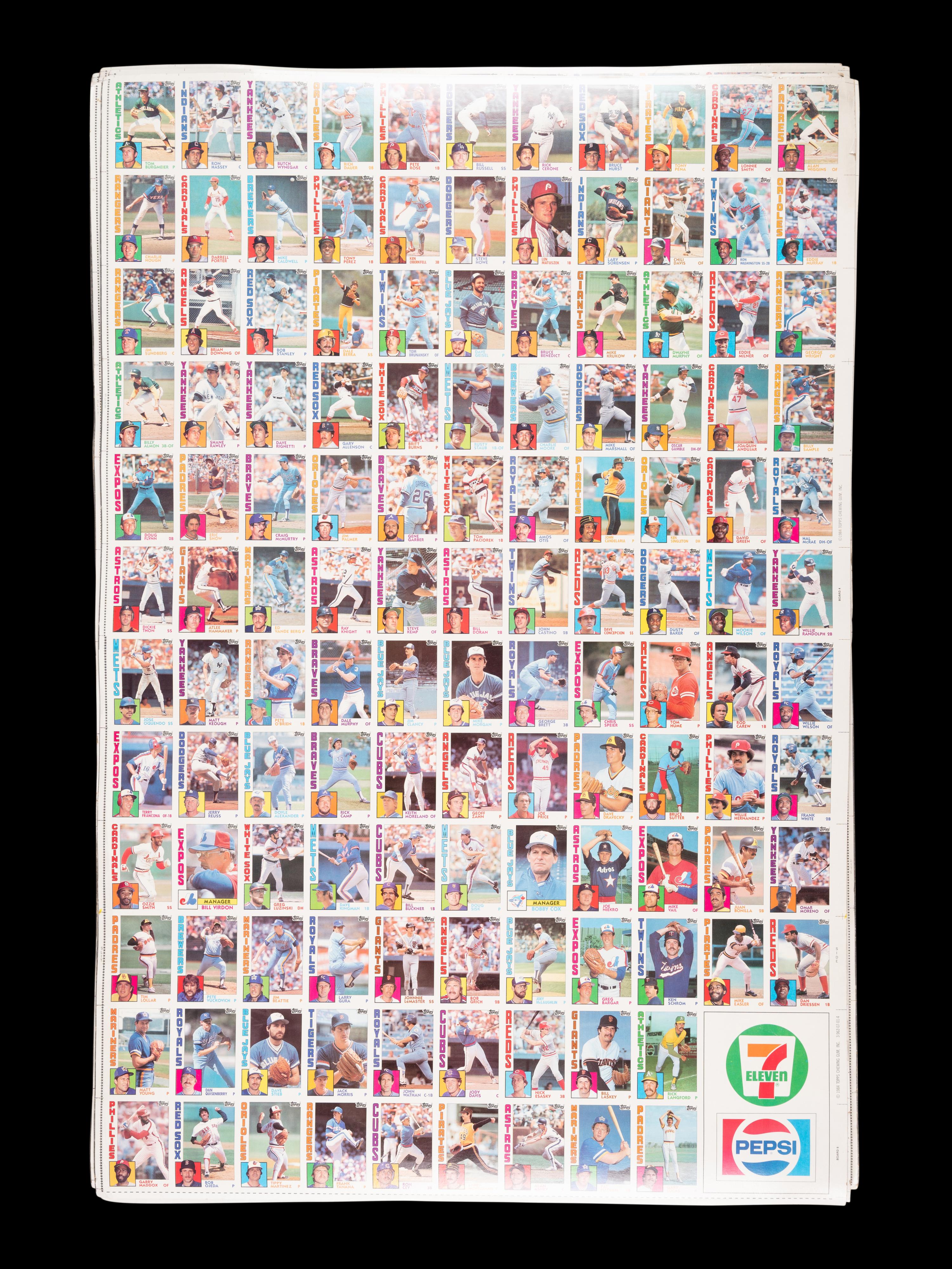 A Group of Eight Uncut Sheets of 1984 Topps 7-Eleven Baseball Cards