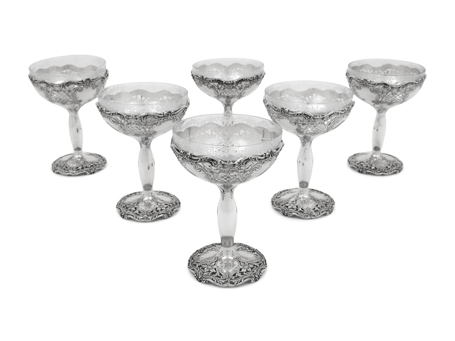 A Set of Six American Silver Wine Stems