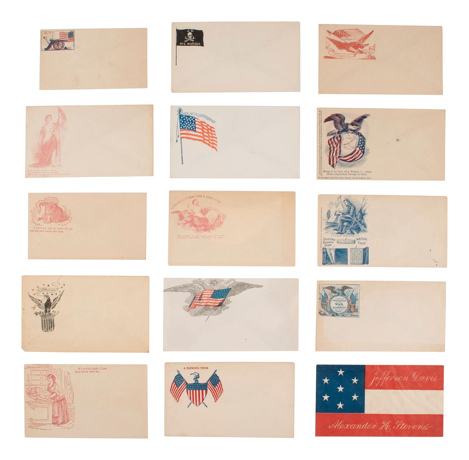 [CIVIL WAR]. 15 illustrated patriotic covers with Union and Confederate subject matter.