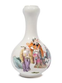 A Pair of Chinese Famille Rose Porcelain Bottle Vases
