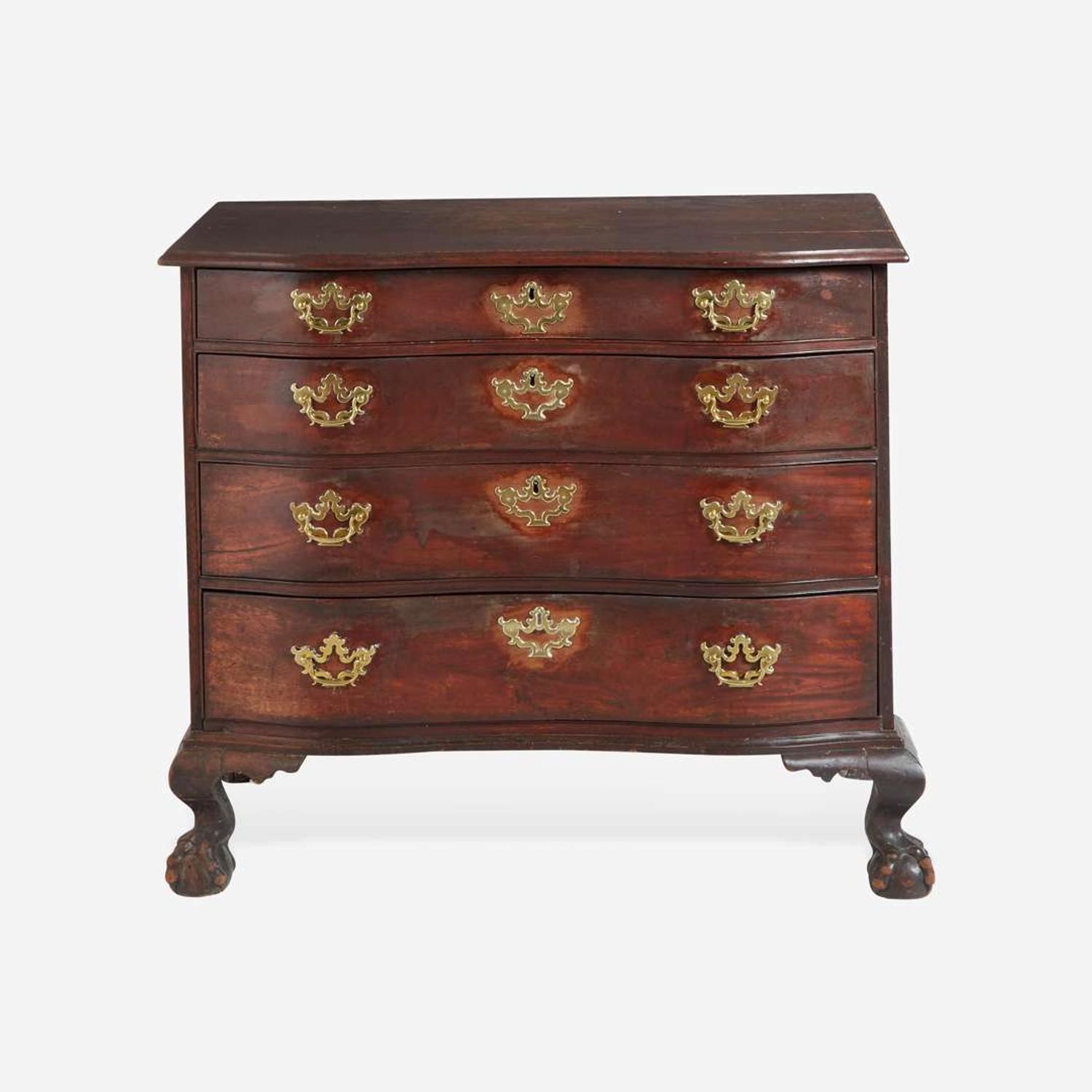 A Chippendale carved mahogany oxbow chest of drawers New England, probably Boston, MA, circa 1770