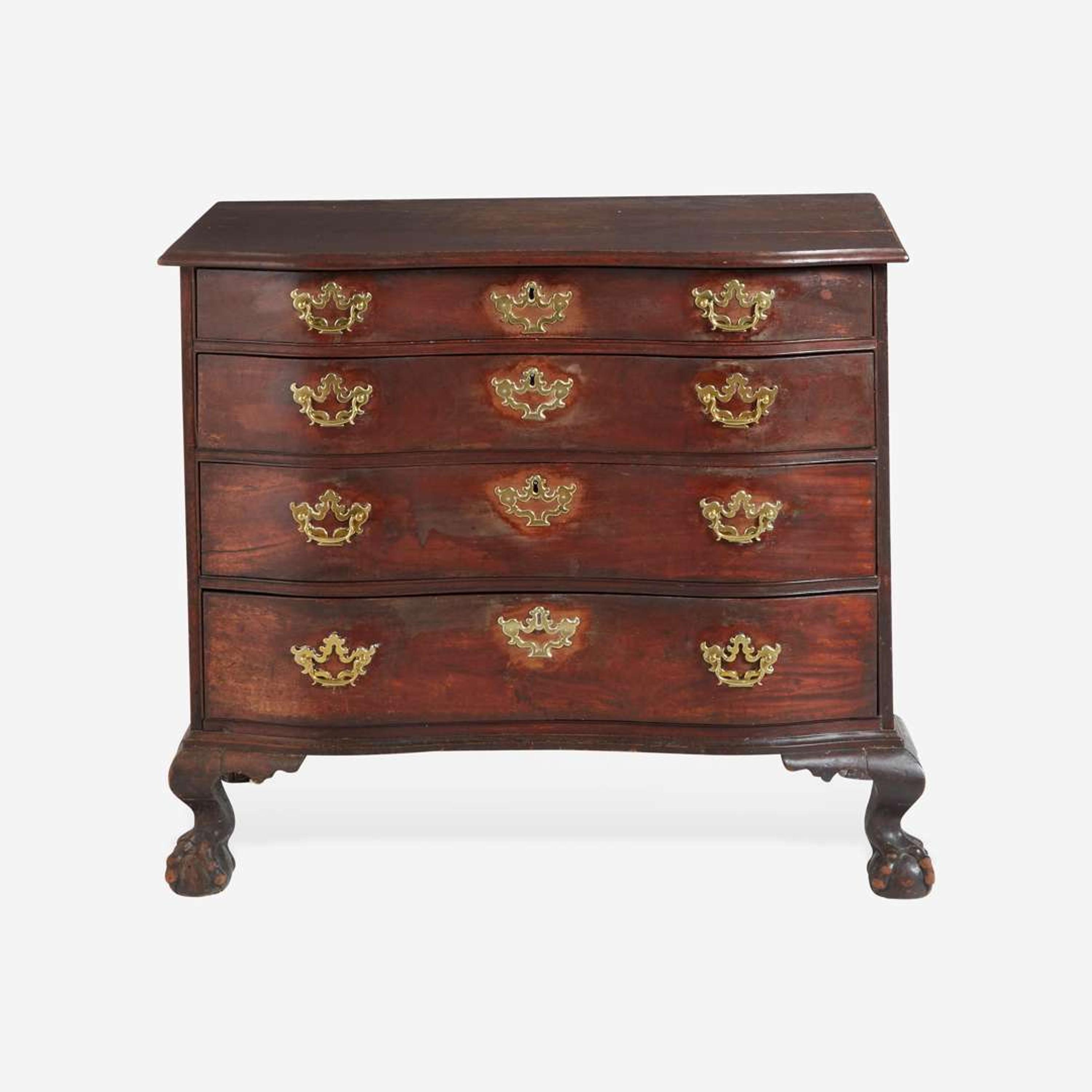 A Chippendale carved mahogany oxbow chest of drawers New England, probably Boston, MA, circa 1770