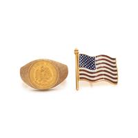 YELLOW GOLD AND ENAMEL AMERICAN FLAG PIN AND YELLOW GOLD RING