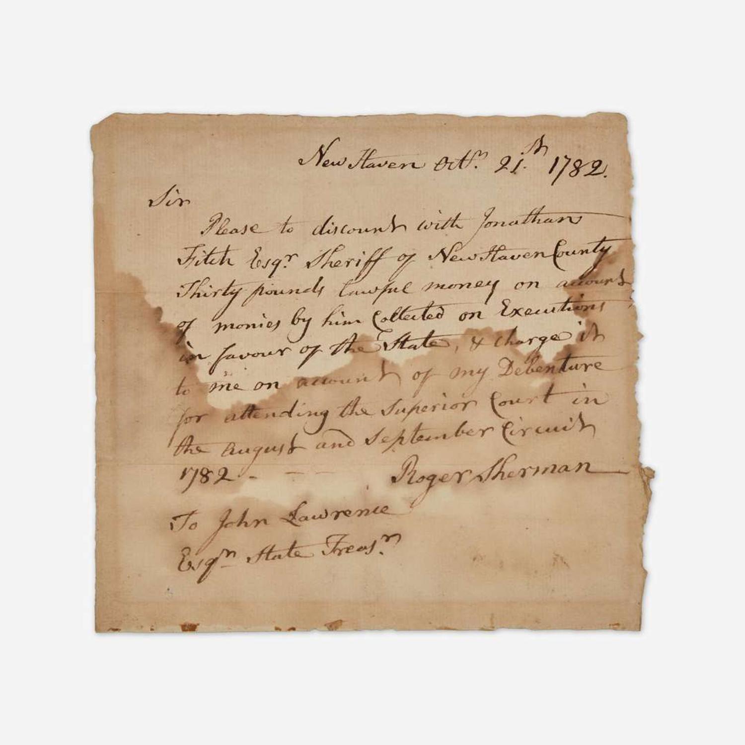 [Americana] Sherman, Roger Autograph Letter, signed