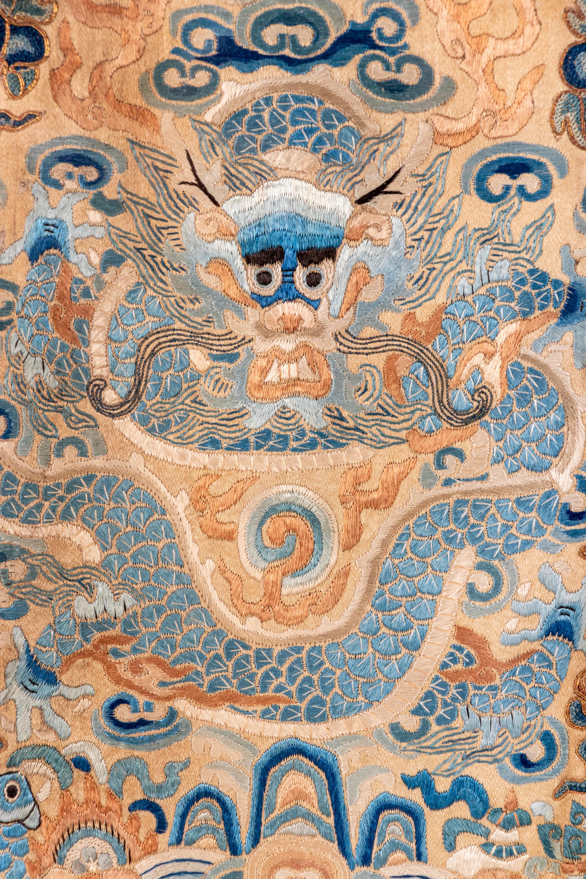 A Chinese Embroidered Silk 'Dragon' Panel