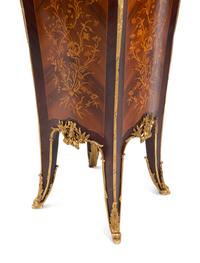 A Pair of Louis XV Style Gilt Bronze Mounted Marquetry Pedestals