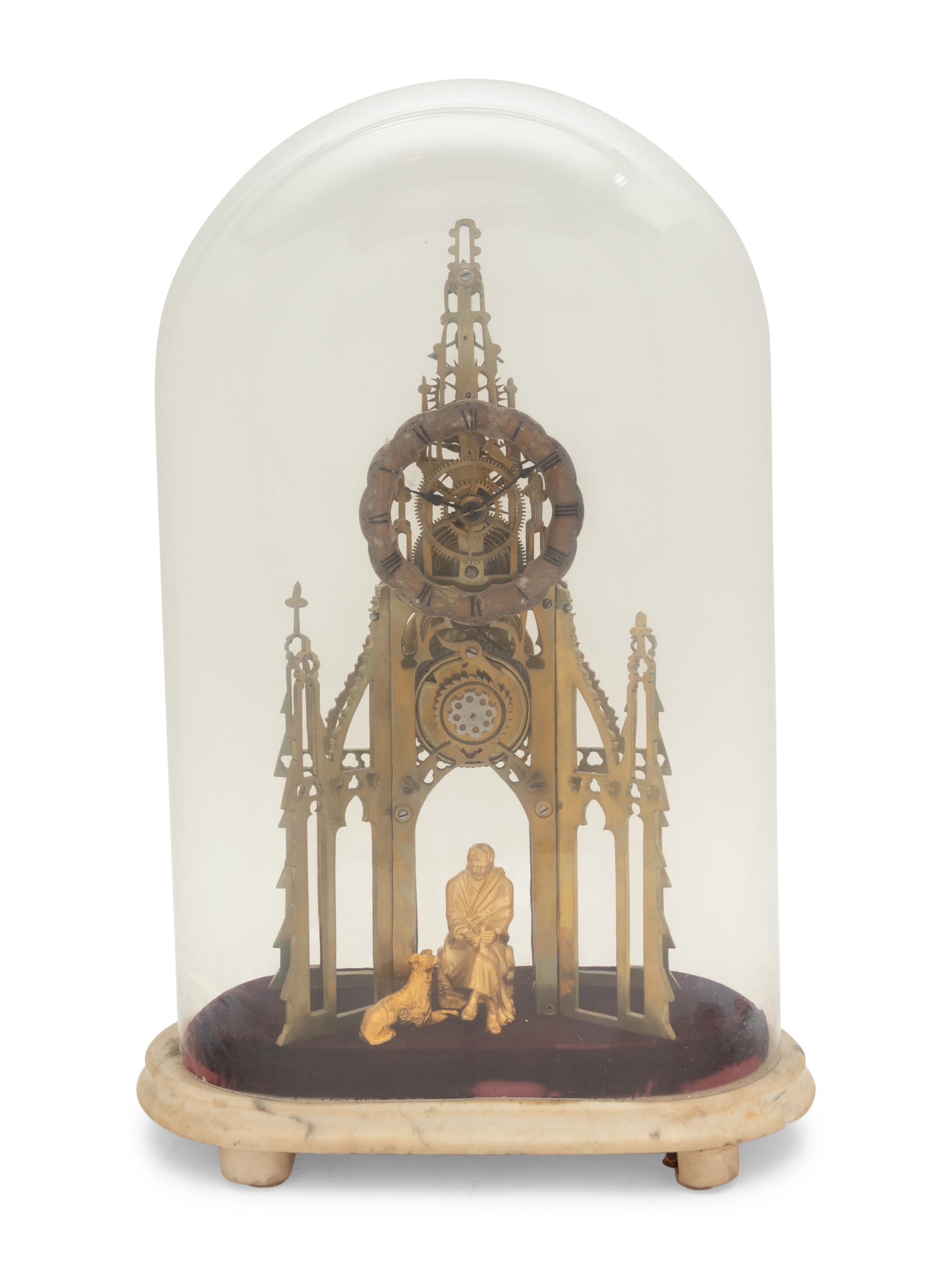 An English Brass Sir Walter Scott Memorial Skeleton Clock