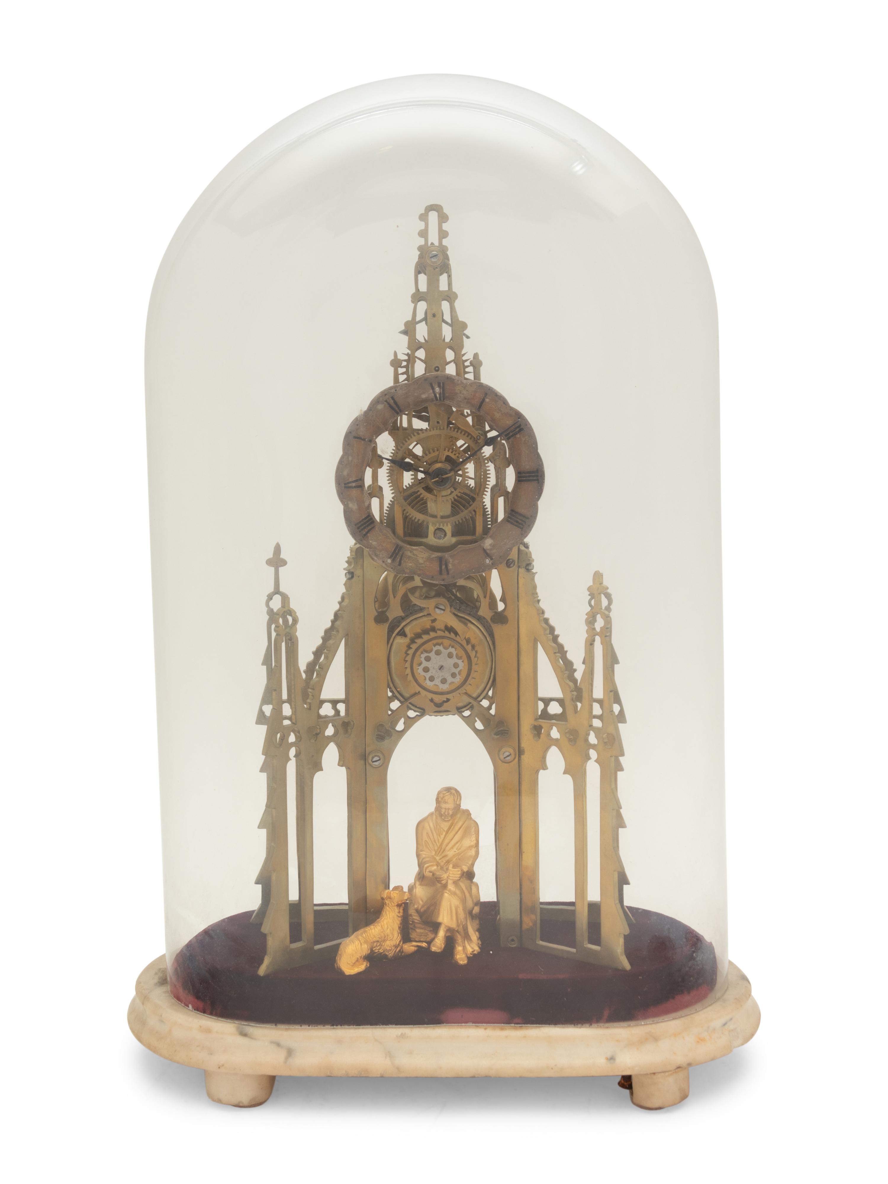 An English Brass Sir Walter Scott Memorial Skeleton Clock
