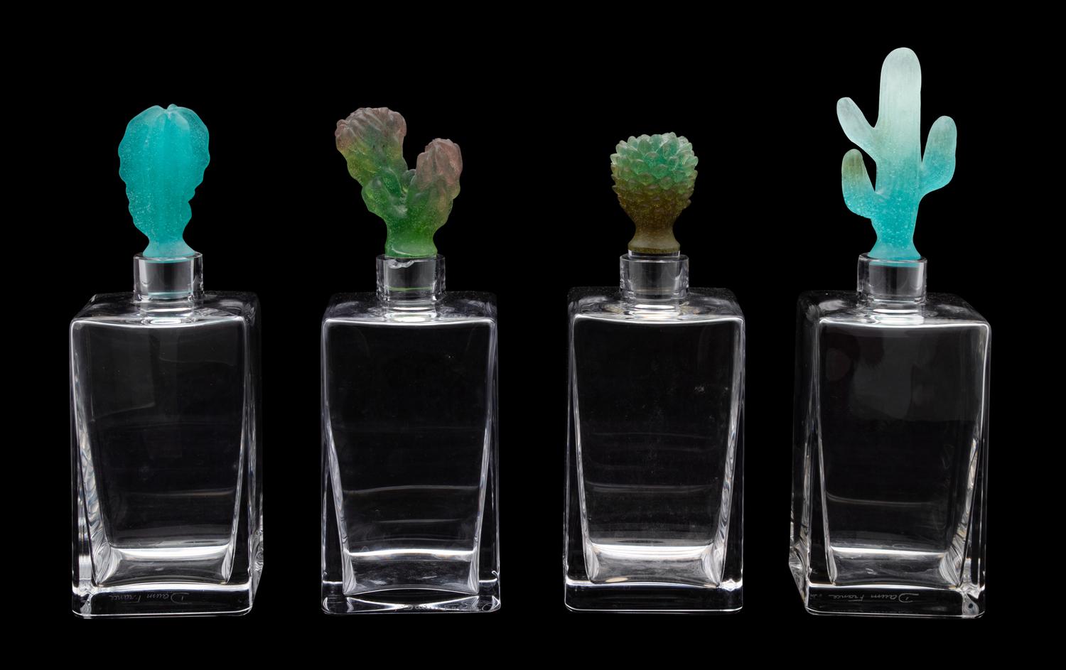 A Set of Four Daum Pate-de-Verre Cactus Stopper Decanters — 20TH CENTURY