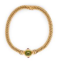 YELLOW GOLD, PERIDOT, RUBY AND DIAMOND NECKLACE