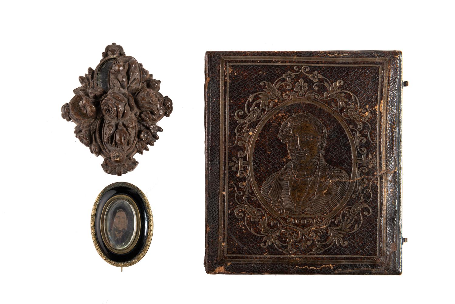 [EARLY PHOTOGRAPHY]. A group of daguerreotype portraits, incl. pendant, possible Hawaiian subject, and case featuring portrait of Daguerre.