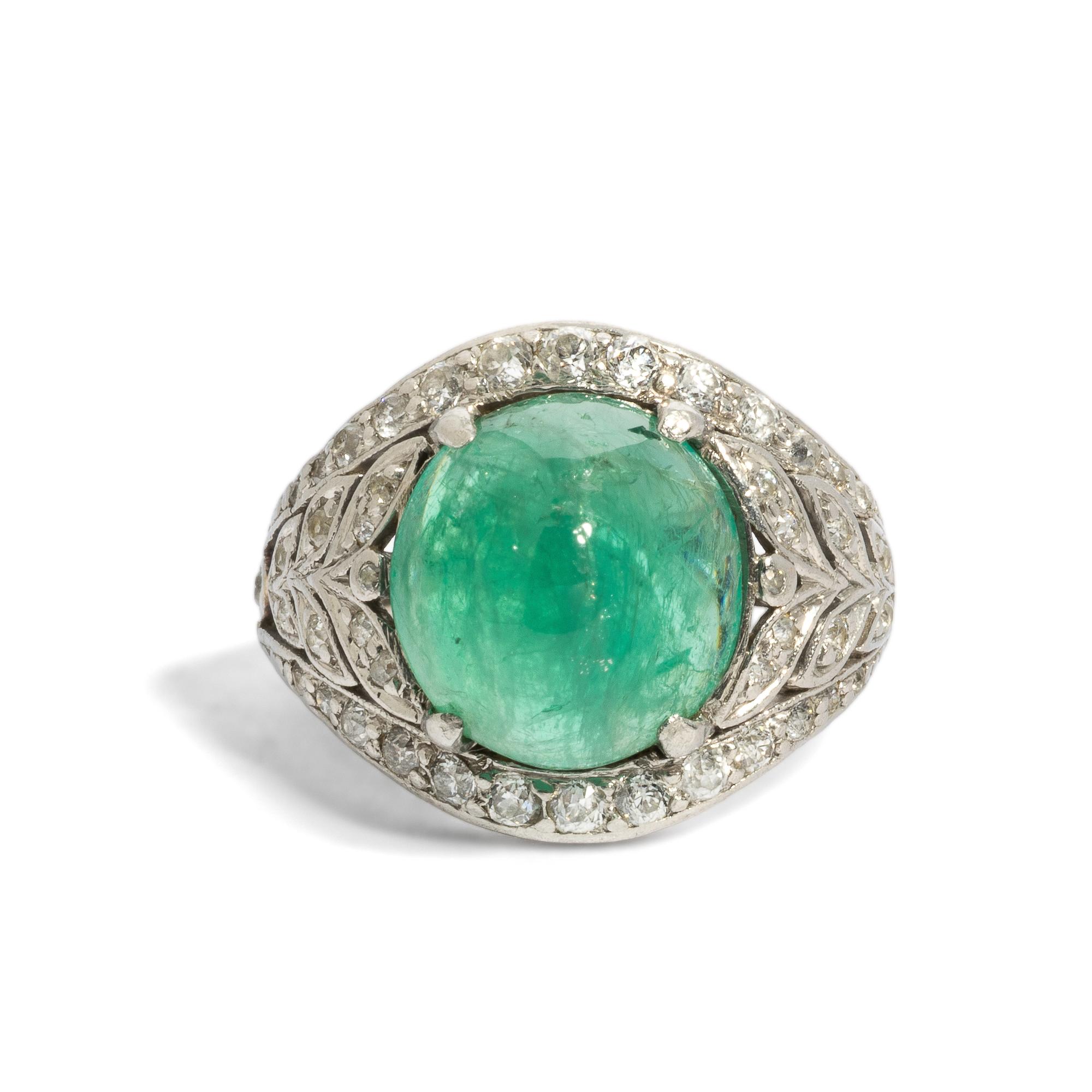 ART DECO, EMERALD, DIAMOND, AND PLATINUM RING