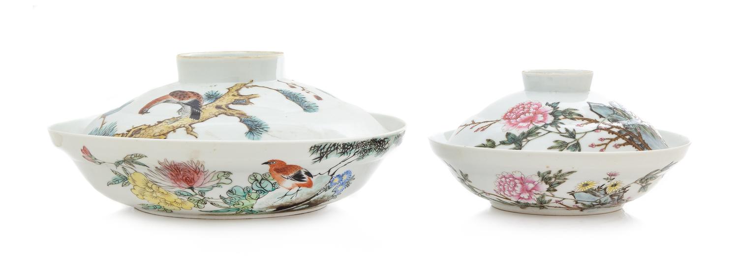 Two Chinese Famille Rose Porcelain Covered Bowls
