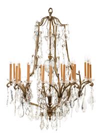 A French Gilt Metal and Glass Twenty-Light Chandelier