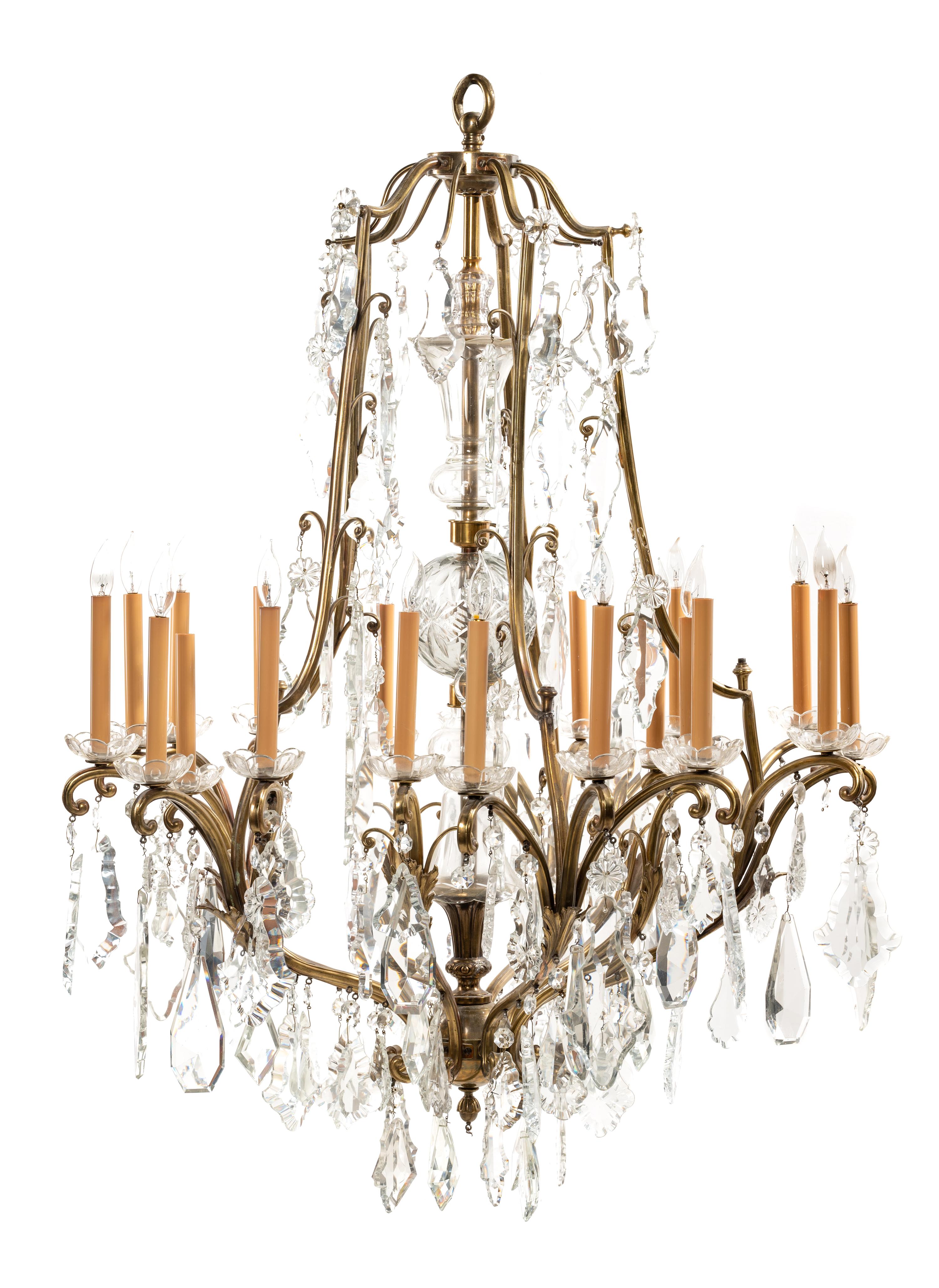 A French Gilt Metal and Glass Twenty-Light Chandelier
