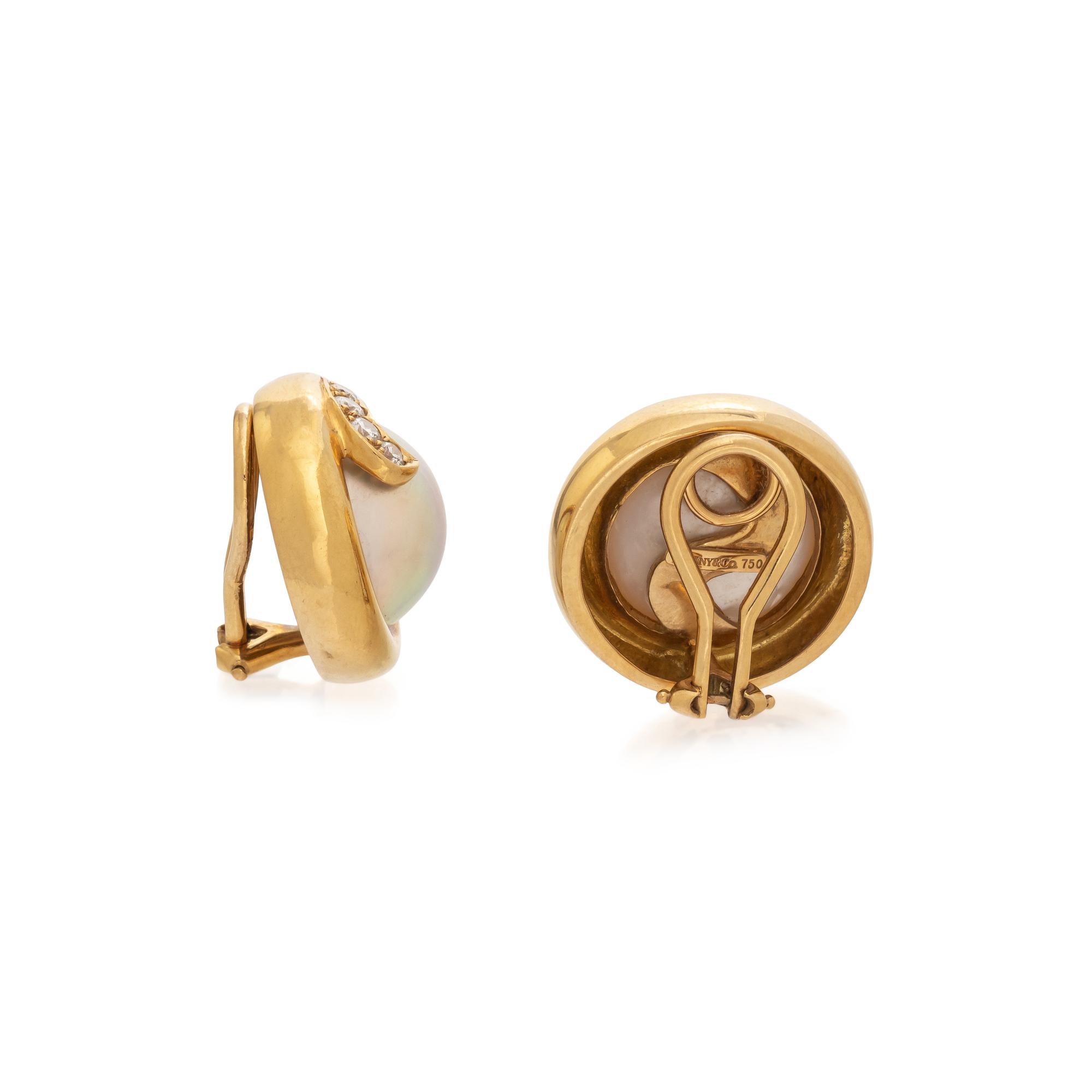 TIFFANY & CO., MABÉ PEARL AND DIAMOND EARRINGS