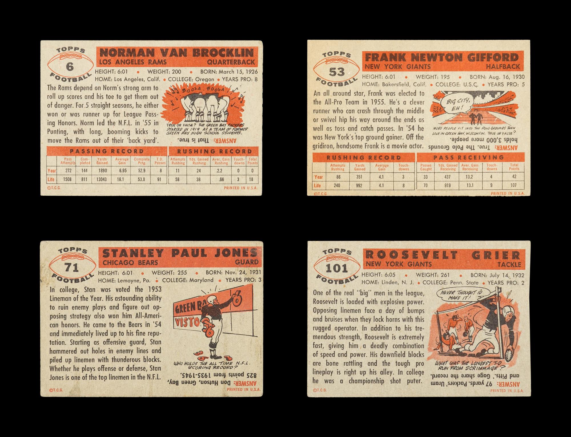 A Group of Over 200 Assorted 1956 Topps Football Cards Including Multiple Rookies and Hall of Famers,