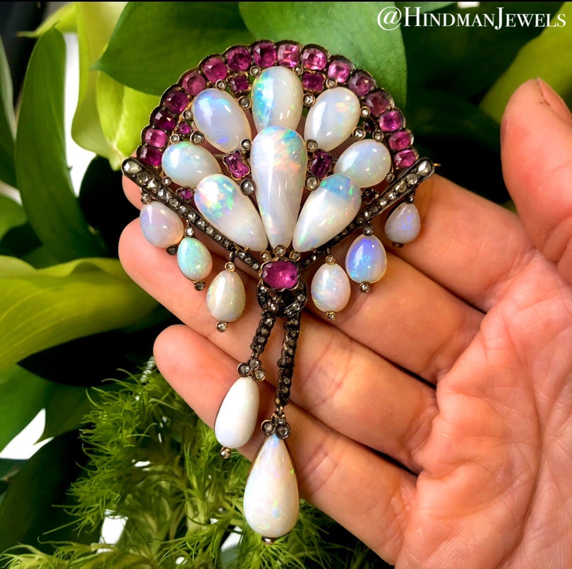 ANTIQUE, OPAL, PINK SAPPHIRE AND DIAMOND BROOCH