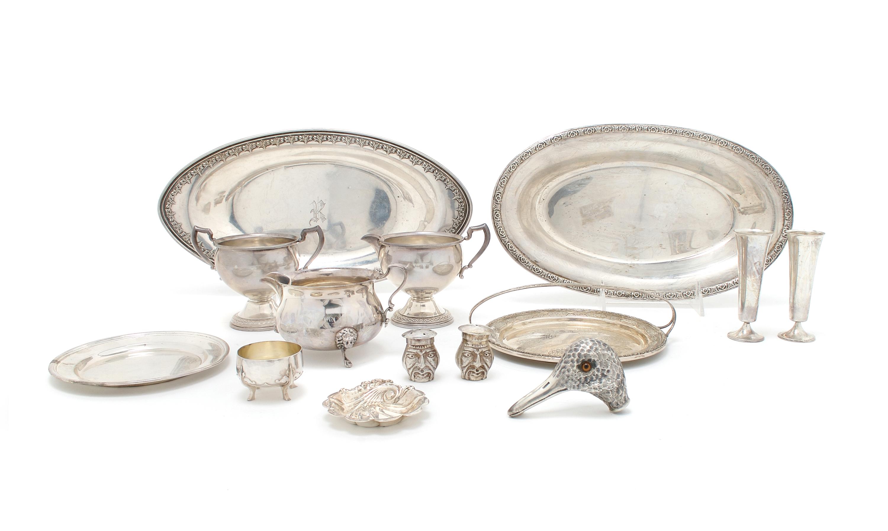 A Collection of American Sterling Silver Articles, Width of widest 12 inches.
