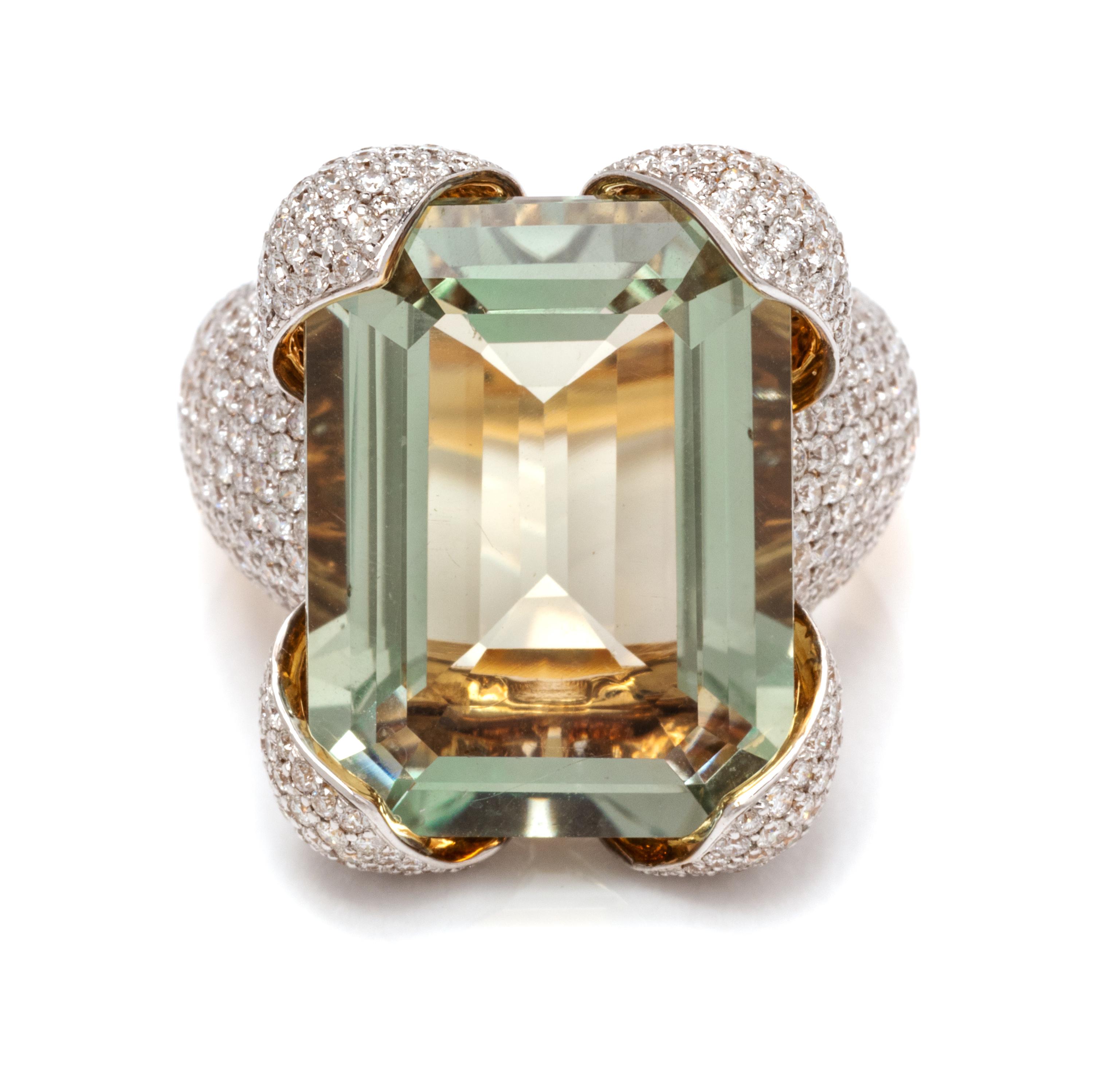 An 18 Karat Yellow Gold, Prasiolite and Diamond Ring, 11.65 dwts.