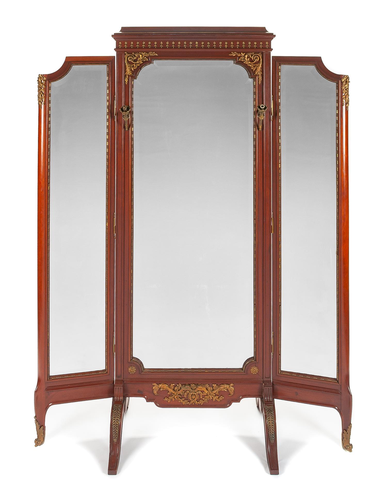 A Louis XVI Style Gilt Bronze Mounted Mahogany Dressing Mirror Height 89 1/2 x width 67 1/2 inches. — LATE 19TH/EARLY 20TH CENTURY
