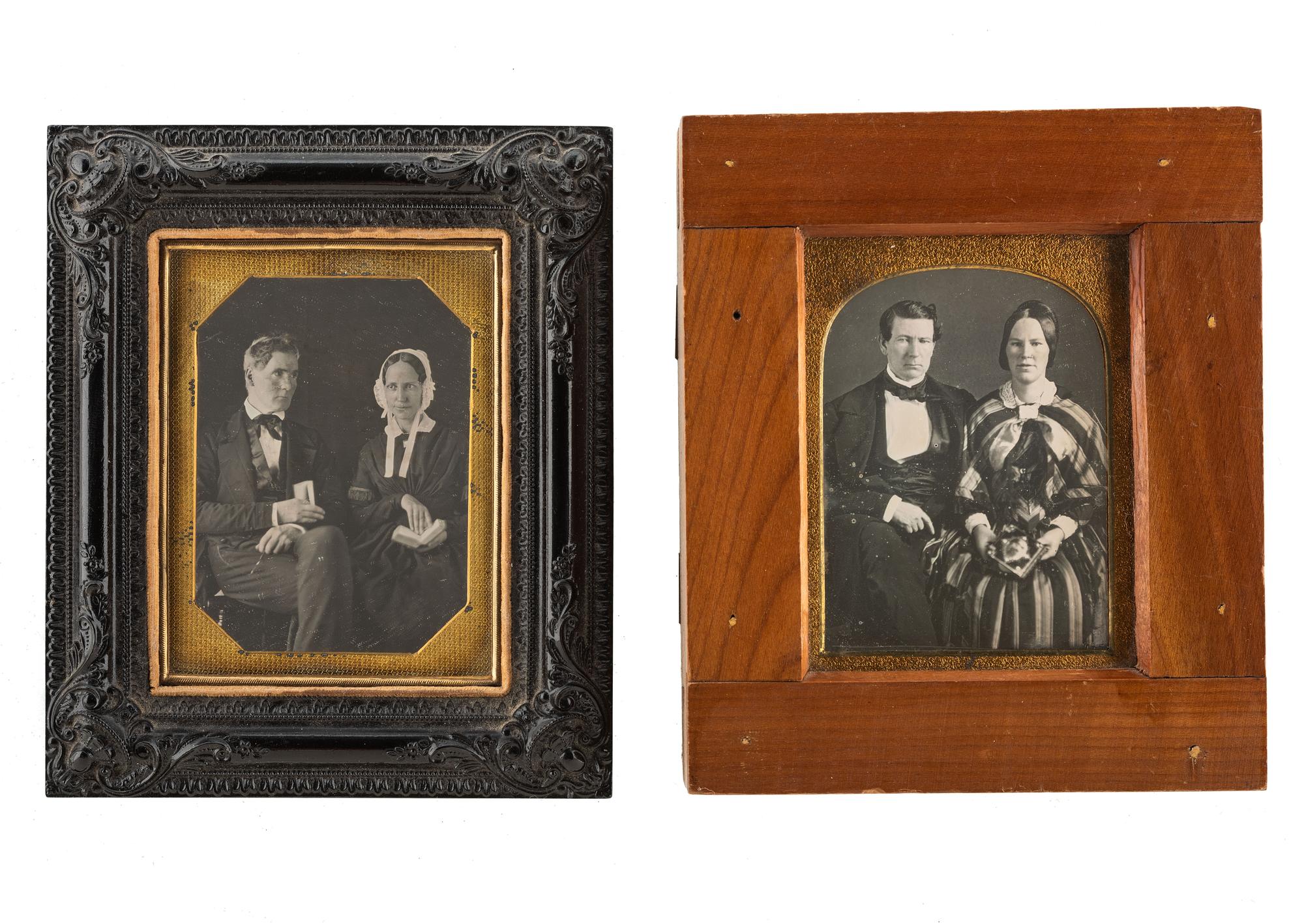 [EARLY PHOTOGRAPHY - PORTRAITURE]. A group of 7 daguerreotype portraits of men and women including several couples.