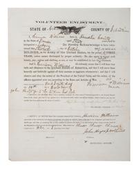 [CIVIL WAR]. WILLIAMS, Harrison (b. ca 1833). Partly printed volunteer enlistment document, 1st Kansas Colored Infantry, later 79th USCT. Fort Smith, AR, 30 October 1863.