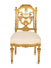 A Diminutive Louis XVI Style Giltwood Lyre-Back Chair