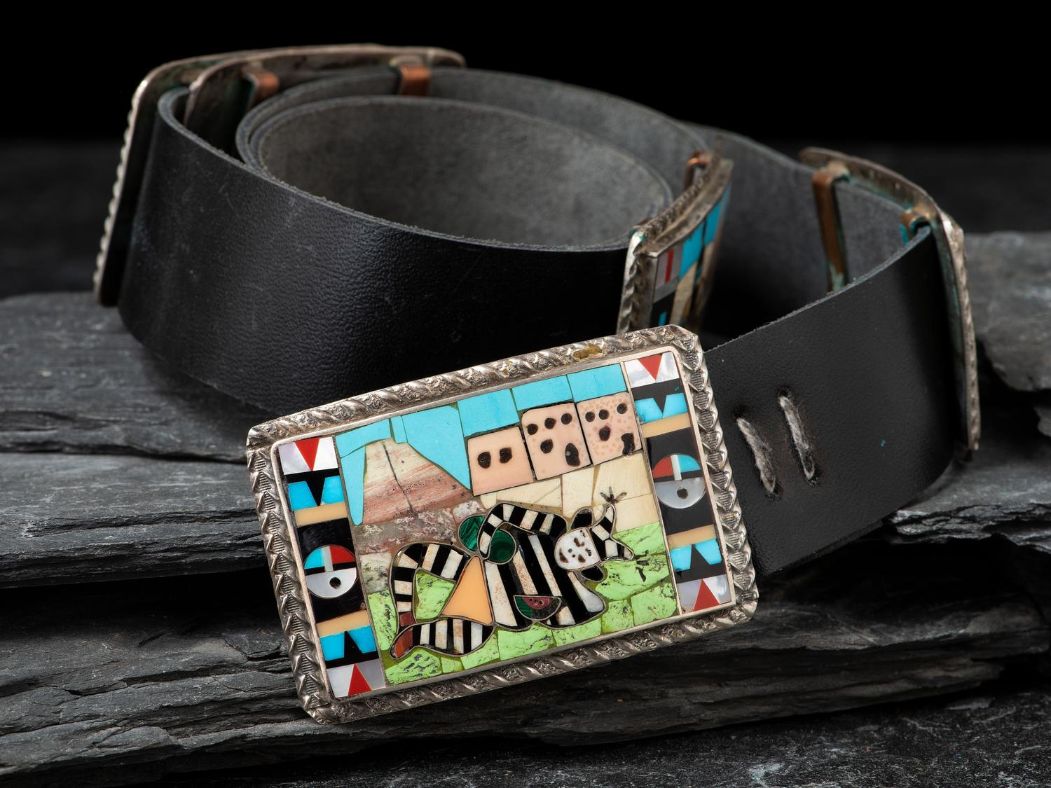 Silver and Mosaic Inlay Katsina Concha Belt