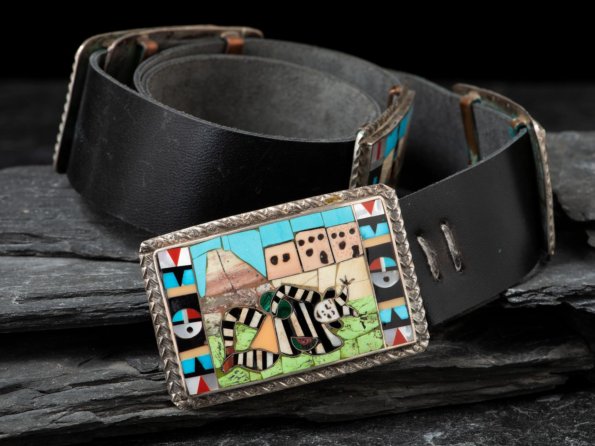 Silver and Mosaic Inlay Katsina Concha Belt