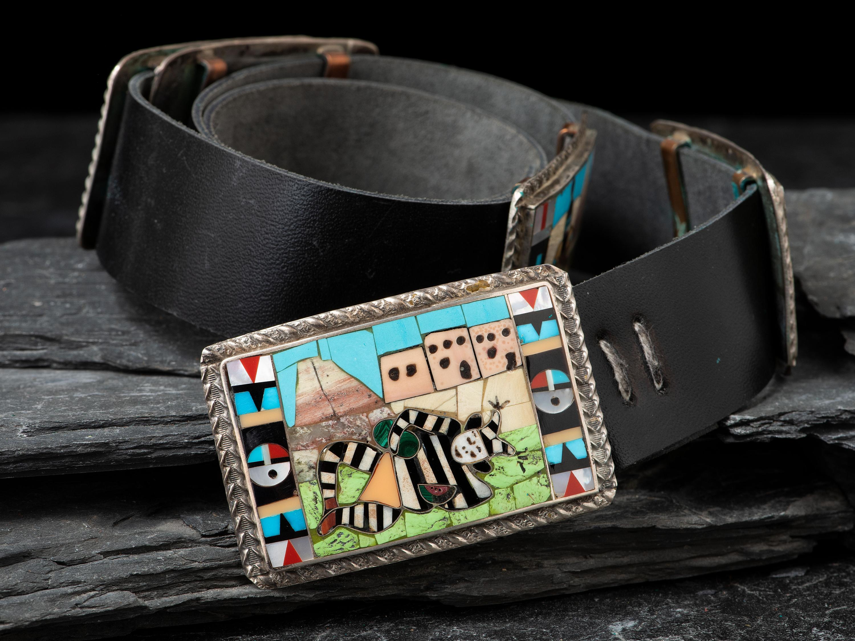 Silver and Mosaic Inlay Katsina Concha Belt