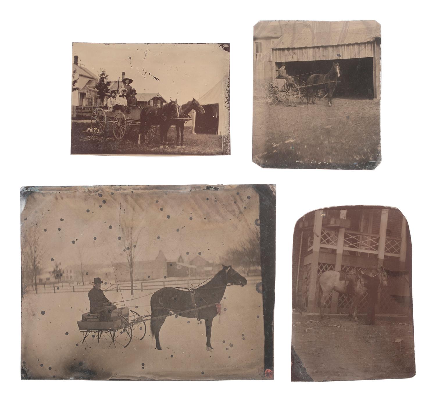 [EARLY PHOTOGRAPHY]. 19 indoor & outdoor tintypes, incl. hunters, cowboys, & curious characters.