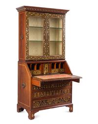 An Anglo-Indian Ivory-Inlaid Indian Rosewood Secretary Bookcase